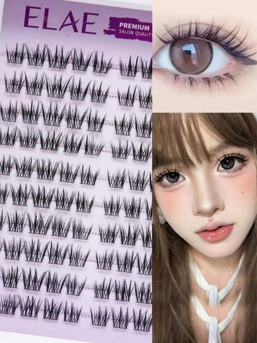 ELAE 100Pcs Individual Eyelashes 10 Rows Wispy Cluster Lashes Mix Length Natural Look DIY Lash Extensions At Home Premium Salon Quality - Natural Short Style - View 1