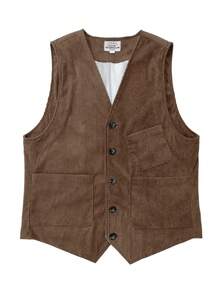 Men's Casual Sleeveless Vest Jacket Amer-Vintage Button Up V-Neck Workwear, For Fall - Brown - View 5