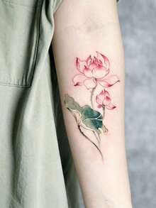 1 Hoja de Pegatina de Tatuaje Temporal de Loto Rosa, Tatuaje Falso Floral Estilo Chino Impermeable y Duradero, Calcomanía de Arte Corporal para Mujeres Tobillo Brazo - Multicolor - Ver 4