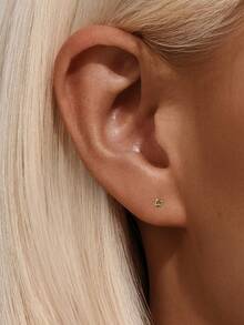 1 Pair 925 Sterling Silver Stud Earrings, Delicate Cartilage/Conch/Lobe Piercing Jewelry For Women, Suitable For Party And Daily Wear, Holiday And Birthday Gift - Silver - View 2