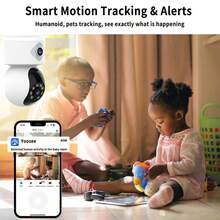 Cámara de WiFi con lente dual de 2MP+2MP, compatible con seguimiento de personas por IA, visión nocturna a color y audio bidireccional, adecuada para del hogar - regalo perfecto - Blanco - Ver 3