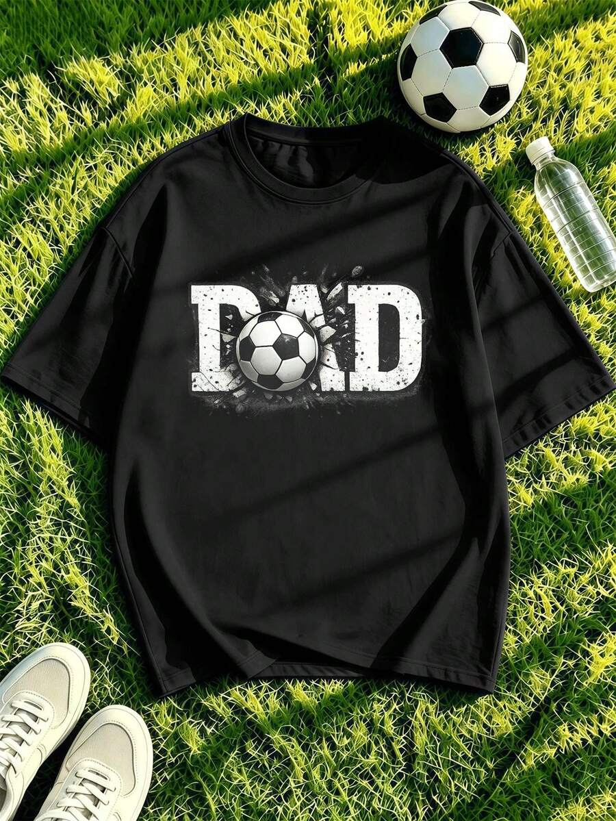 Men's "Soccer Dad" Graphic T-Shirt, Made Of High-Quality Cotton, Crew Neck, Comfortable Fit And Unique Graphic Print. - Black - View 1