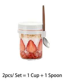 2 Stücke/Set Glas Overnight Oats Becher mit Deckel und Löffel, versiegeltes Einmachglas. Tragbarer versiegelter Behälter, geeignet für Joghurt, Salat, Milch, Müsli und Obst. Perfekt für Frühstück, unterwegs, Picknick und Camping - Verschiedenfarbig - Übersicht 15