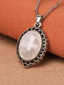 1pc Gold Sandstone Imitation Gemstone Resin Pendant Necklace, Versatile Style For All Seasons, Multiple Colors Available - White - View 2