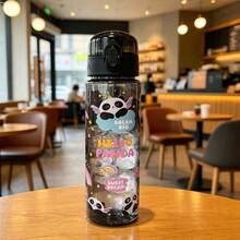 1pc 600ml Cartoon Pattern Printed Summer Water Bottle With Straw Cup, Suitable For Sports, Outdoor, Home, Office, School, Portable Gift Cup - Multicolor - View 9