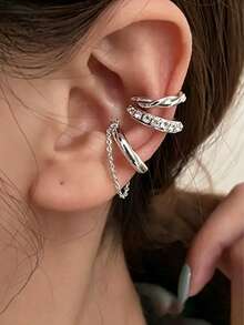 European And American Rhinestone C-Shaped Non-Pierced Ear Cuff Vintage Personalized Set Combination Non-Pierced Ear Cuff - Silver - View 4