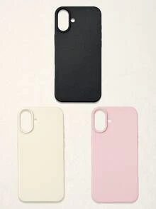 3pcs Solid Color Faux Leather Texture Waterproof Anti-Slip Anti-Fall Phone Cases, Matte Soft TPU Shockproof Protective Covers, Minimalist Aesthetic Dopamine Black / Pink / Cream White Phone Cases, Daily Use & Birthday / Valentine's Day / Mother's Day / Anniversary Gift Choice, Compatible With Iphone Case& Galaxy Case - Multicolor - View 34