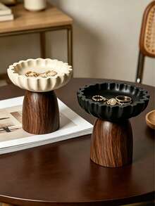 Elegant Wavy Pattern Jewelry Tray With Walnut Wood Base, Perfect Desktop Aromatherapy Storage Dish And Decorative Entryway Key Holder, Ideal Housewarming, Holiday Or Father's Day Gift - Multicolor - View 3