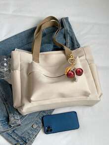 Bolso bandolera de gran capacidad de unicolor y elegante, bolso tote versátil para ir al trabajo, adecuado para estudiantes, clases, desplazamientos y salidas - Beis - Ver 7