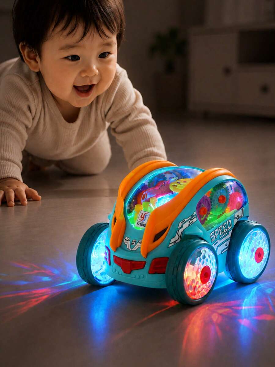 Glowing Transparent Sensory Toy Car 360° Rotation Obstacle Avoidance Forward Motion With Colorful Dynamic Gears Children Toy Boys Girls Baby Toy Toddler Sensory Toy 2-3 Years Old Kids Toy Great Birthday Gift Idea