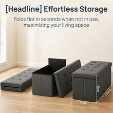 Grey Folding Storage Bench With Lid, Multifunctional Stool For Home & Entryway - Light Grey-110cm - View 2