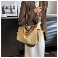 Shopping Bag With Contrast Trim, Casual Multi-Pocket Bag For Graduates, Teenage Girls, Freshmen, - 卡其色 - 查看 7