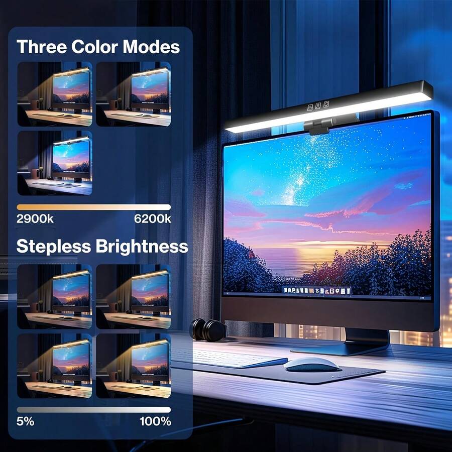 LED Screen Monitor Hanging Light, Flexible Gooseneck USB Powered Computer Screen Light, Laptop Screen Light, Suitable For Reading, Drawing, Office, Gaming