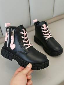 Children's Fashion Double Zipper Heart Ankle Boots Student Fashion Boots Boots - Pink - View 6