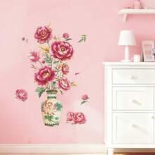 Adesivi da parete con vaso di fiori ad acquerello, farfalla e pianta verde in vaso, decorazioni murali per camera da letto, sala giochi, soggiorno e decorazione della casa - fiore - Visualizzare 2
