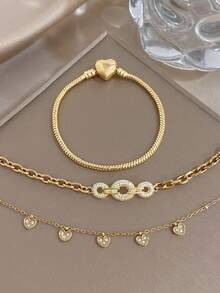 Simple Elegant Heart Pendant Chain Bracelet For Women Golden Chain Bracelet Sets For Travel Valentine'S Day Birthday Music Festival Jewelry Gifts - Multicolor - View 3