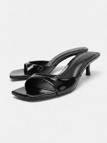 2026 Spring/Summer New Women's Shoes, Mule Style Mid/Low Heel Sandals,Kitten Heels - Black - View 4