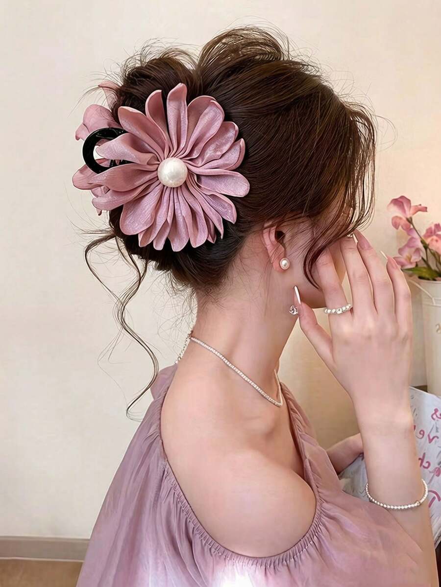 1 pieza Accesorio para el cabello de estilo dulce de tamaño mediano, adecuado para uso diario y de fiesta, pinza para el cabello de unicolor, moño, coleta, moño de cabello, accesorio para el cabello lindo, accesorio para el cabello elegante, pinzas de garra para la playa - Multicolor - Ver 1