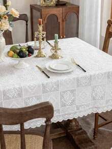 Rectangular Lace Tablecloth Measuring 150x250cm. Maximum Elegance. - White - View 4