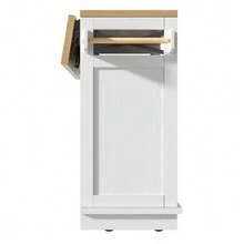 Modern Kitchen Island (118 * 43 * 98 Cm) With Dining Unit And Wood-Effect Serving Cart On Casters, Offering Multifunctional Storage Space, Removable Dividers And A Towel Rack, White. - White - View 7