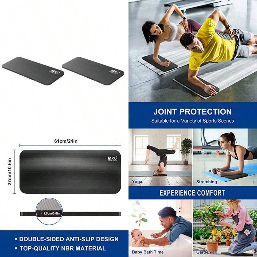 Yoga Knee Pad Cushion Premium Exercise Knee Pad - Eliminate Pain During Home Workout - Extra Padding And Support For Knees, Wrists, Elbows - Complements Your Yoga Mat 24''X10''X0.6 - 2 Pack - View 1