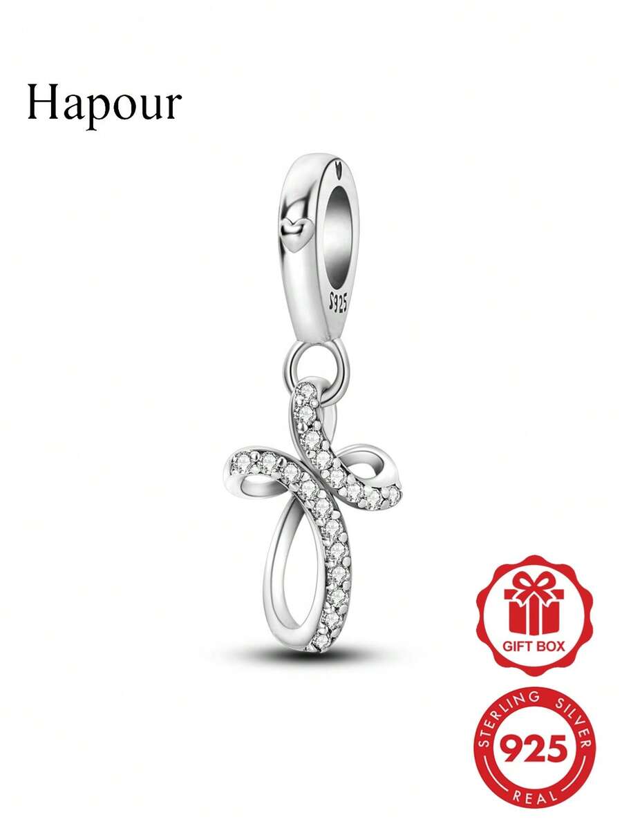 1pc 925 Sterling Silver Cross Eternal Heart Pendant Suitable For Original Bracelet Necklace Women Jewelry Accessories - Silver - View 1