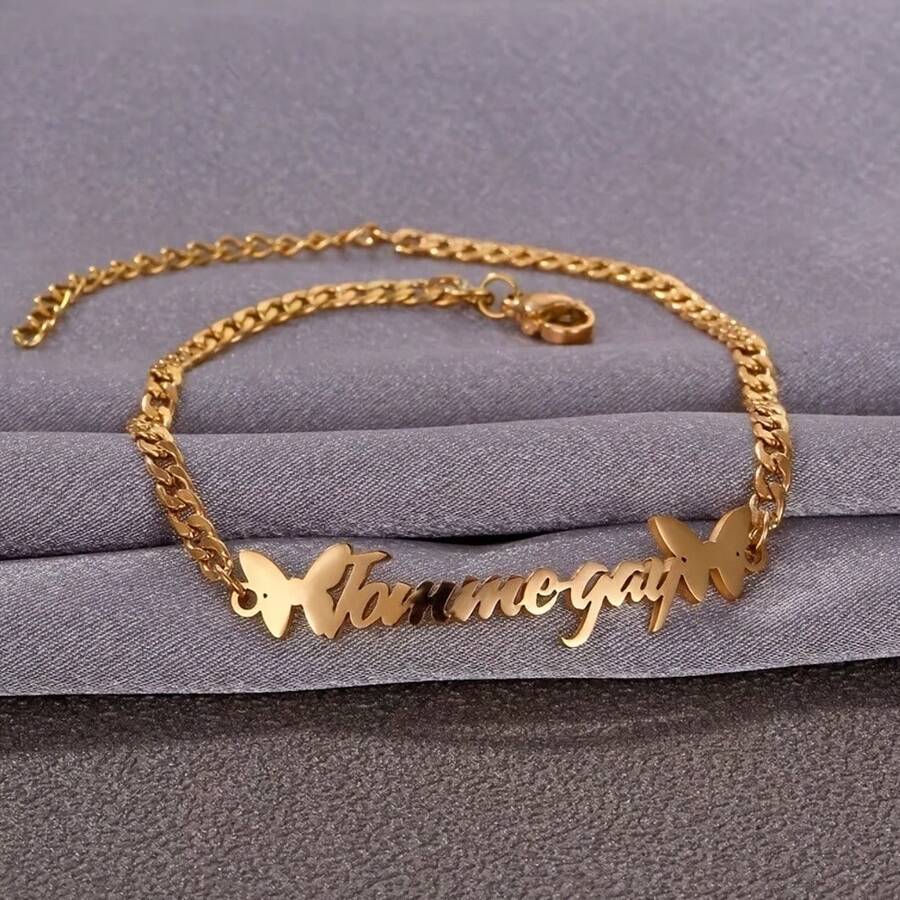 Custom Name Anklet For Women, Personalized Stainless Steel Butterfly Ankle Chain, Minimalist Design, Perfect For Everyday Wear Or Special Occasions - Anklet - View 1
