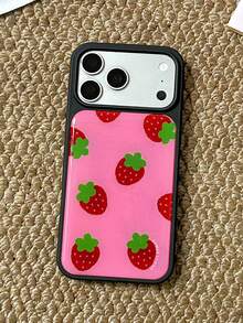 Korean Style 17 Pro Max Strawberry Phone Case Drip Glue Compatible With Apple Protective Cover Black Edge 16 Full Body Anti-Drop 15 Plus Girly 14/13/12 - Multicolor - View 1