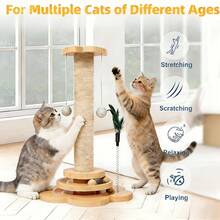 4-In-1 Cat Scratching Post, Interactive Cat Toy, Durable And Multifunctional Cat Scratching Post For Self-Entertainment, Sturdy Anti-Tipping Base, Non-Slip Mat For Cat Paw Care And Play, Suitable For Kittens And Adult Cats. Sisal Scratching Post. - Cat Picking Pillar - View 5