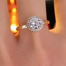 1pc Minimalist Geometric Round Design Cubic Zirconia Women's Ring - Multicolor - View 5