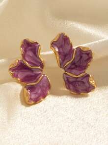 1 Pair Mori Style Maple Leaf & Flower Earrings, Fashionable Light Luxury Versatile Minimalist Colorful Petal Studs - Multicolor - View 4