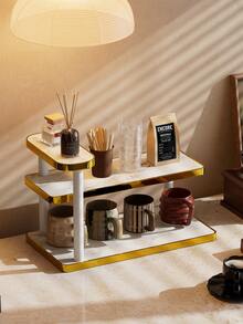1 pieza Estante de almacenamiento multifuncional de escritorio, soporte de exhibición multiusos, soporte para tazas, estante para perfumes, estante para especias, soporte para pasteles, adecuado para tazas de agua, tazas de café, juego de té, escritorio de oficina, barra de café, decoración del hogar y cocina - Multicapa de oro - Ver 7