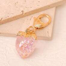 1pc Unisex Fun Realistic Personalized Transparent Strawberry Keychain, Simple Sweet Key Ring Bag Charm - Multicolor - View 3