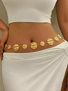 1pc Bohemian Style Gold Circle Geometric Asymmetrical Texture Chain Waist Chain, Punk Personalized Versatile Women's Fashion Body Chain, Suitable For Daily, Banquet, Party, Gathering, Holiday Gift - Gold - View 5