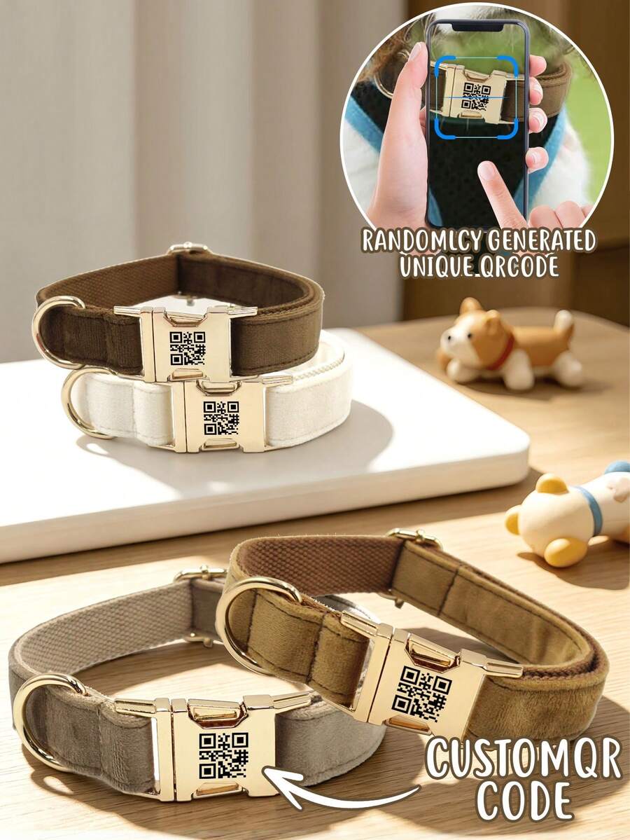 1 pieza Collar personalizado con código QR para mascotas en marrón y crema, con grabado de nombre personalizado y un código QR de contacto para protección de la privacidad, capaz de rastrear y localizar a la mascota. Multifuncional, adecuado como regalo para amantes de los perros y dueños de mascotas