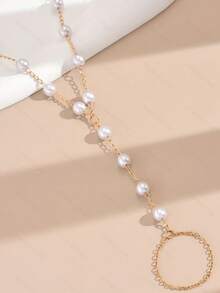 A Stylish And Exquisite Beach-Style Faux Pearl Anklet - Gold - View 2