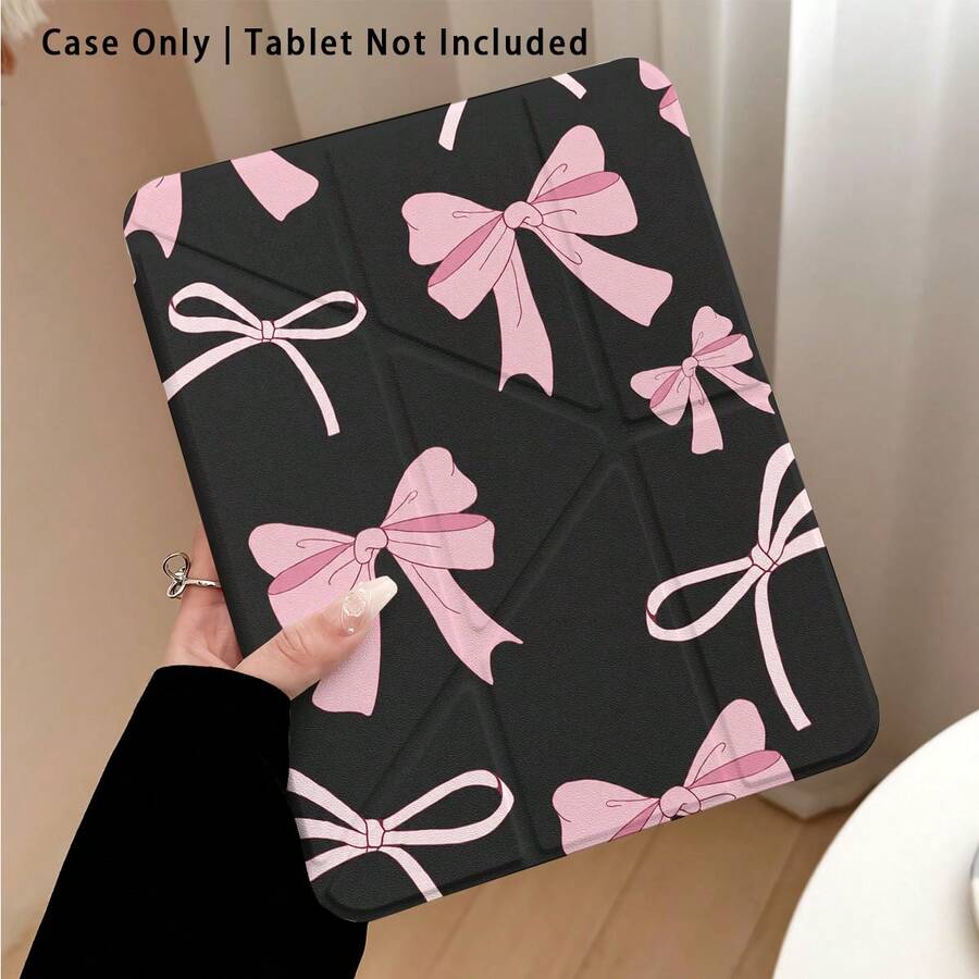 Pink Bow & Pattern Painted Effect Tablet Protective Case With Stand, Compatible With Honor 8/9/10/X8/X8A/X9/X8Pro/X9Pro, MatePad SE 11"/MatePad 11"/11.5", MatePad Pro, Apple 10th/11th Gen 2025 (A16), Galaxy Tab A7/A9 And Other Popular Models - Style 14 - View 1
