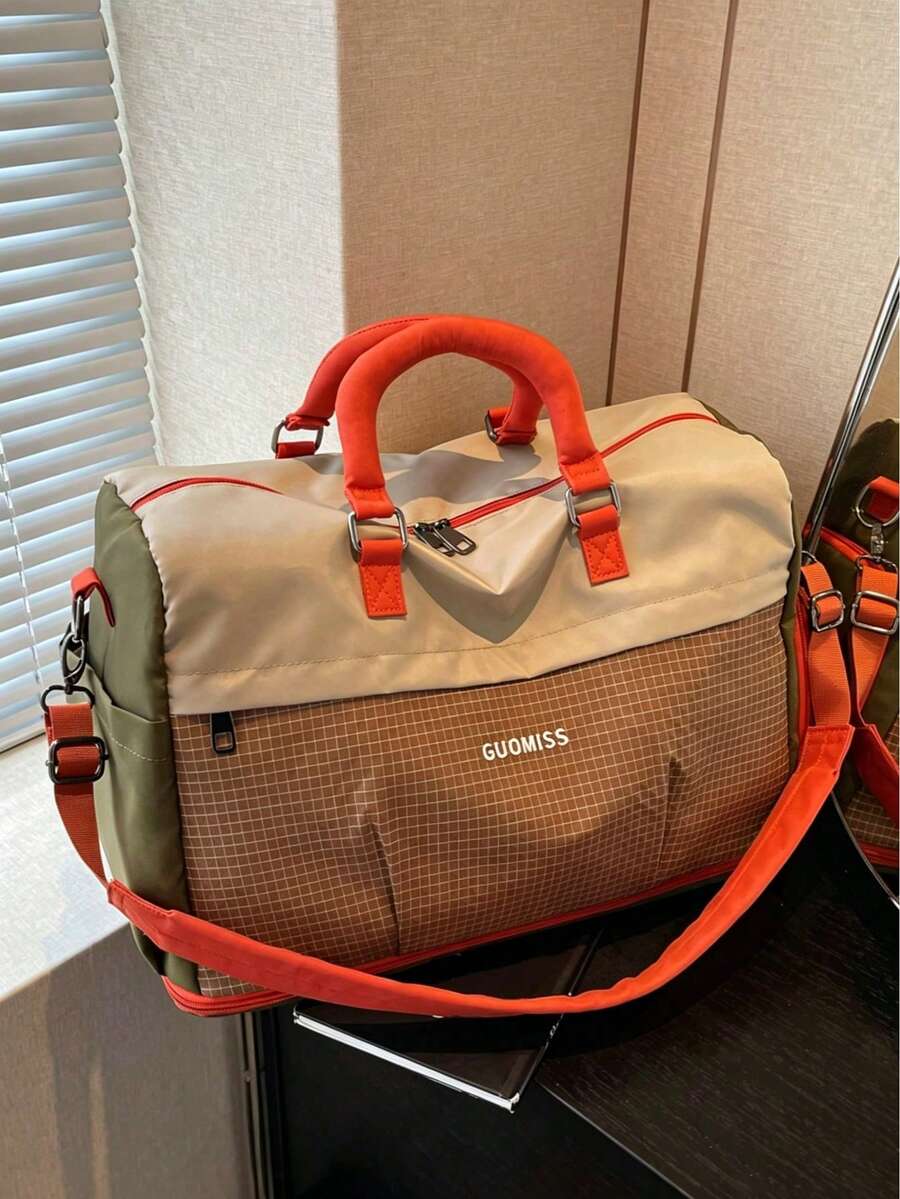Small Niche Design, Personalized Contrasting Color Checkered Luggage Bag, Large Capacity, Lightweight, Multifunctional, Expandable Travel Bag - Multicolor - View 1