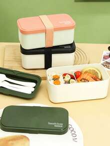 Juego de fiambrera, caja bento rectangular creativa, juego de caja de comida con compartimento de gran capacidad, contenedor de alimentos portátil, caja bento con utensilios, fiambrera para estudiantes - Multicolor - Ver 2