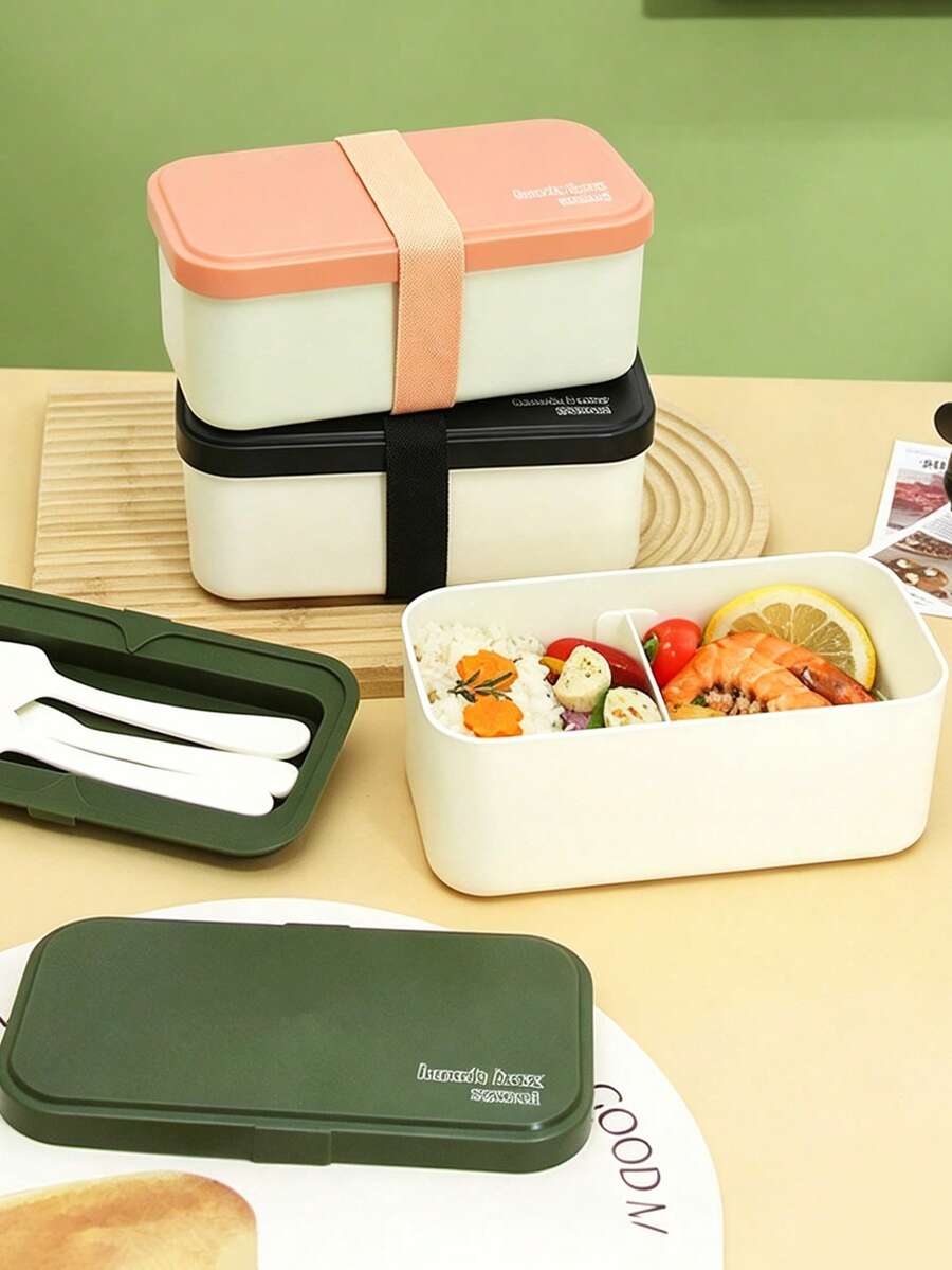 Juego de fiambrera, caja bento rectangular creativa, juego de caja de comida con compartimento de gran capacidad, contenedor de alimentos portátil, caja bento con utensilios, fiambrera para estudiantes