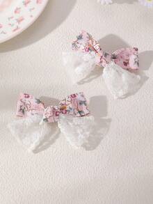 2pcs/4pcs Juego de pinzas para el cabello con lazo de malla floral para niñas, combinación adecuada para decoración diaria - Multicolor - Ver 3