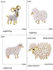 奢華珍珠羊胸針 女款中性動物胸針 休閒派對珠寶飾品 朋友禮物徽章裝飾 - 羊 - 查看 6