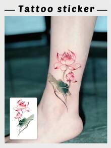 1 Hoja de Pegatina de Tatuaje Temporal de Loto Rosa, Tatuaje Falso Floral Estilo Chino Impermeable y Duradero, Calcomanía de Arte Corporal para Mujeres Tobillo Brazo - Multicolor - Ver 1