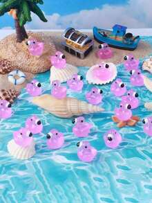 10/20/50/100Pcs Luminous Transparent Pink Mini Duck Resin Figurine Toy, Glow In Dark Tiny Clear Duck Ornament Toy, DIY Cream Glue & Slime Craft Toy For Kids & Adults, Beach Micro Landscape Decor, Valentine Party Filler & Classroom Reward Gifts - Multicolor - View 9