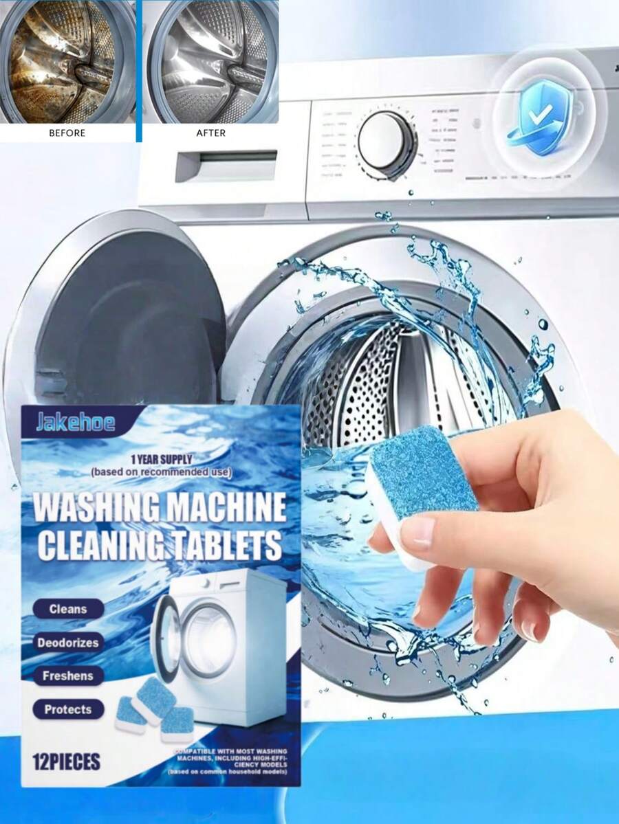 jakehoe Washing Machine Cleaning Tablets, Automatic Washing Machine Descaler And Fragrance Cleaner, Stain Removal, Descaling, Freshness 3-In-1, Gift For Family And Friends