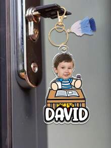1pc Personalized Custom Photo Text Acrylic Keychain,School Desk Kid Portrait Key Tag,Bag Accessory,Backpack Pendant,First Day Of School Gift - Multicolor - View 7