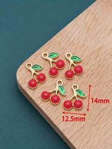 20pcs 3D Cherry Nail Charms - Red And Pink Crystal Nail Gems With Green Leaves, Aluminum Alloy Fruit Nail Art Supplies For Manicure, Nail Jewelry, Nail Art - Red - View 2
