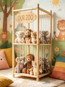 Jaula de almacenamiento de animales de peluche de madera, estantería organizadora de muñecas, estante de almacenamiento de juguetes para bebés para juguetes de peluche, ropa y libros, soporte de exhibición cuadrado para la habitación de los niños - Multicolor - Ver 10
