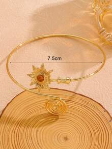 1pc Fashion Exaggerated Turquoise Inlaid Sun Spiral Open Metal Women's Arm Cuff - Gold - View 3