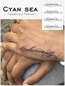 1 pieza Pegatina de tatuaje temporal con patrón "Celestial" escrito a mano, con un diseño de tatuaje realista. Adecuado para viajes diarios, festivales de música, juegos, regalos de graduación. Dura de 3 a 5 días. - Negro - Ver 1